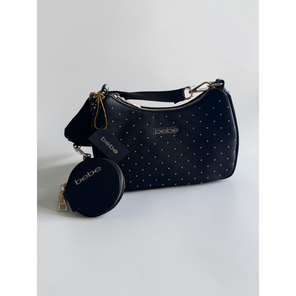 Bebe Reagan Studded Crossbody Bag with Coin Purse Black Gold E02-5299S NWT